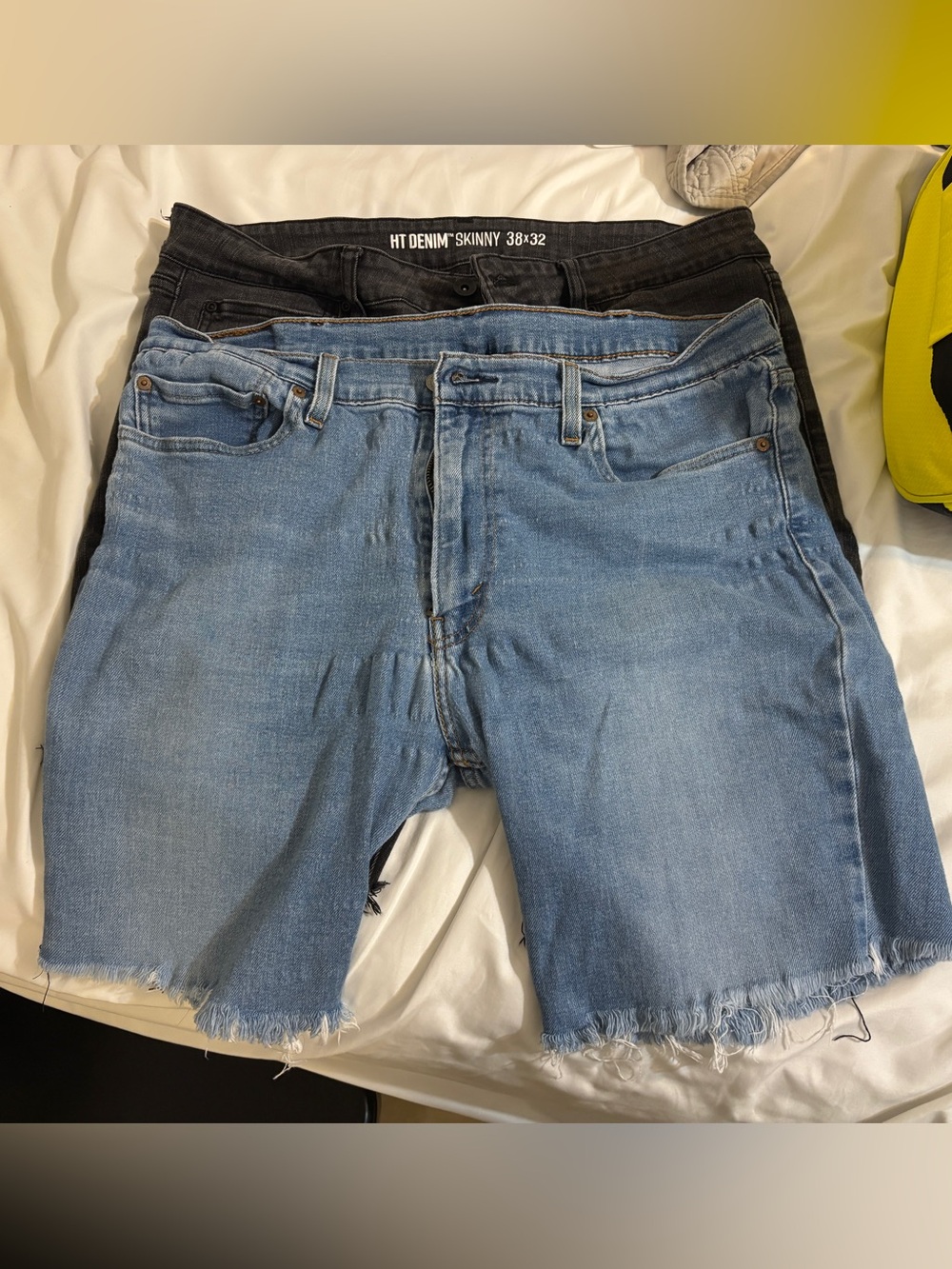 Bundle of 2 Men’s Size 38 Denim Jeans cut into shorts. Levi’s & Hot Topic Jeans.